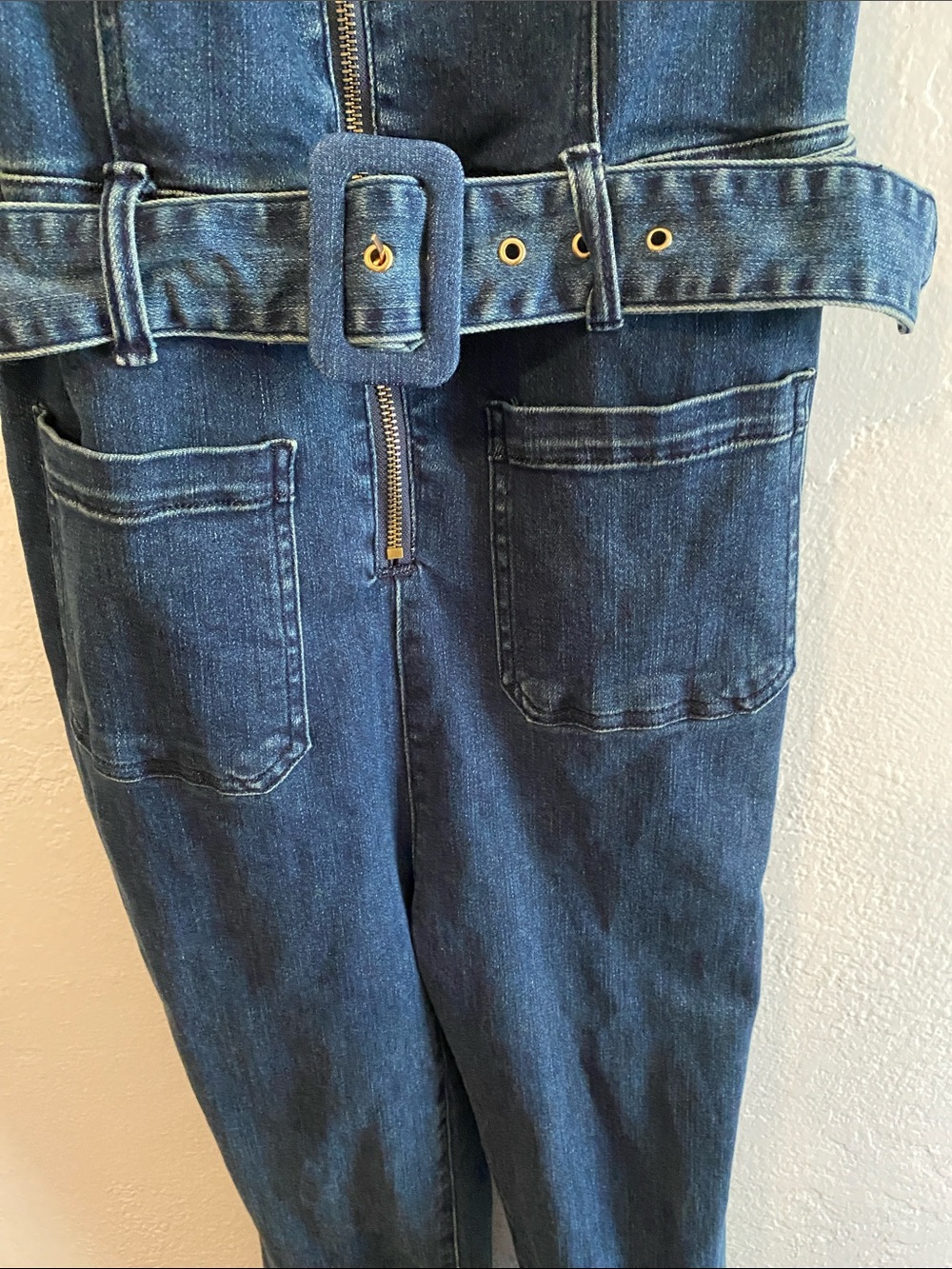 Show Me Your MUMU Denim Jacksonville Jumpsuit Sleeveless Color Thunder Sz XL - Picture 5 of 13